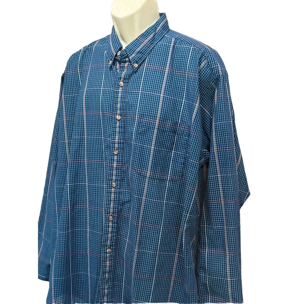 Career Club Tall Blue/Green Plaid Long Sleeve Button Up‎ Shirt Size 2XL Pocket